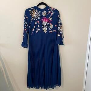 Asos Maternity Embroidered Pleated Midi Dress